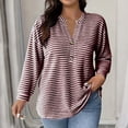thumbnail image 2 of Tumotour Plus Size Pullover Tops for Women'S Striped Long Sleeved Button Up V-Neck Henry Shirt Fall Tunic Blouses, 2 of 7