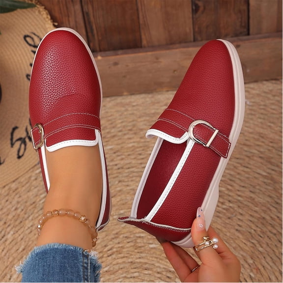 BRGZLK Slip On Loafers for Women Trendy Color Block Soft Bottom Flats Loafers Lightweight Fashionable Comfortable Non-Slip Business Casual Shoes Red 5.5