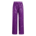 thumbnail image 3 of TiaoBug Kids Girls Sequin Sparkle Trousers Elastic Waistband Hip Hop Jazz Dance Straight Leg Pants Purple 10, 3 of 7