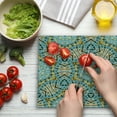 thumbnail image 3 of Boho Cutting Board, Boho Pattern with Odd Geometric Triangles Shapes Oriental Art Print, Decorative Tempered Glass Cutting and Serving Board, Large Size, Blue Yellow, by Ambesonne, 3 of 5