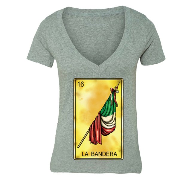 XtraFly Apparel Women's La Bandera Loteria 16 Tshirt Chicano Mexico