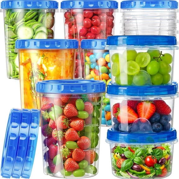 6 Pcs 17oz 6 Pcs 34 oz Reusable Freezer Storage Containers with Twist Top Lids Airtight, Small Plastic Food Storage Containers for Meal Prep Leftover Lunch Fruit Salad,Microwave Freezer Safe