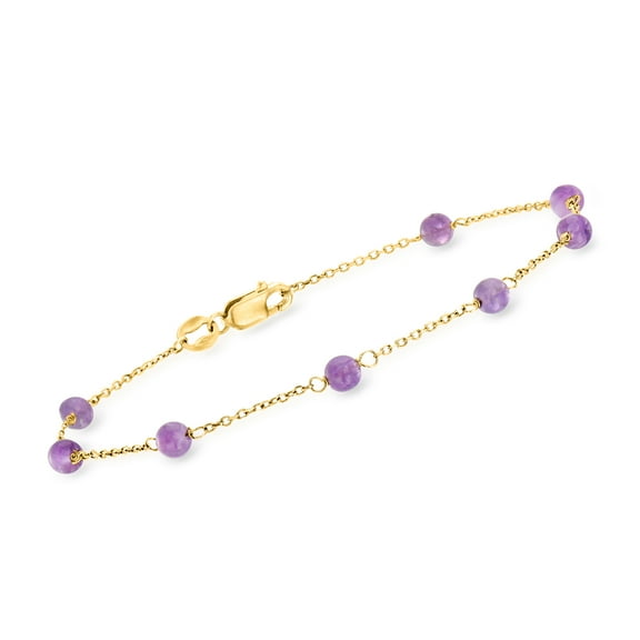 Ross-Simons Italian 2.90 ct. t.w. Amethyst Bead Station Bracelet in 18kt Yellow Gold, Women's, Adult