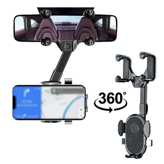 Tianlaimei Phone Holder Rear View Mirror Mount for Car, 360° Rotatable and Retractable Cell Phone Stand Universal for iPhone, Samsung, 4.5-6.8 inch Smartphones, Black