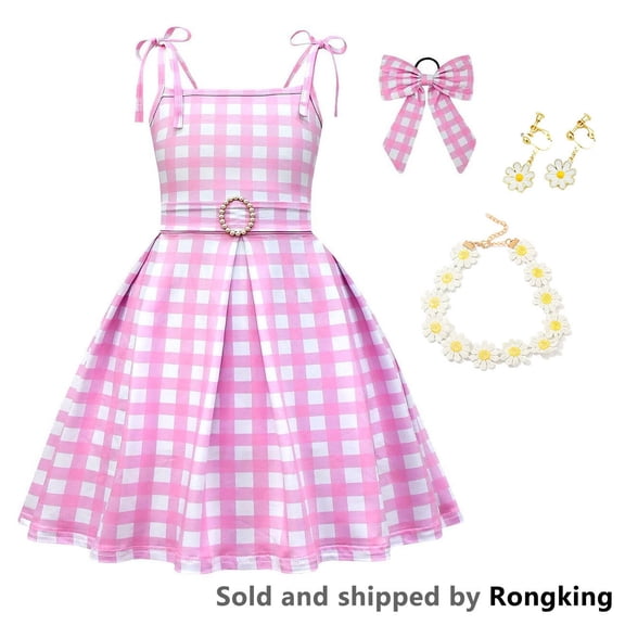 Girl Pink Plaid Costume Dress Halloween Movie Cosplay Outfits 3-10 Year