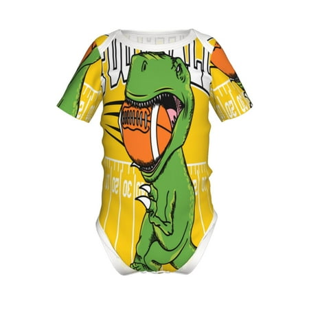 

Lukts T-Rex Playing Football Print Baby Short Sleeve Romper Onesie for Newborn Baby Boys and Girls-9M