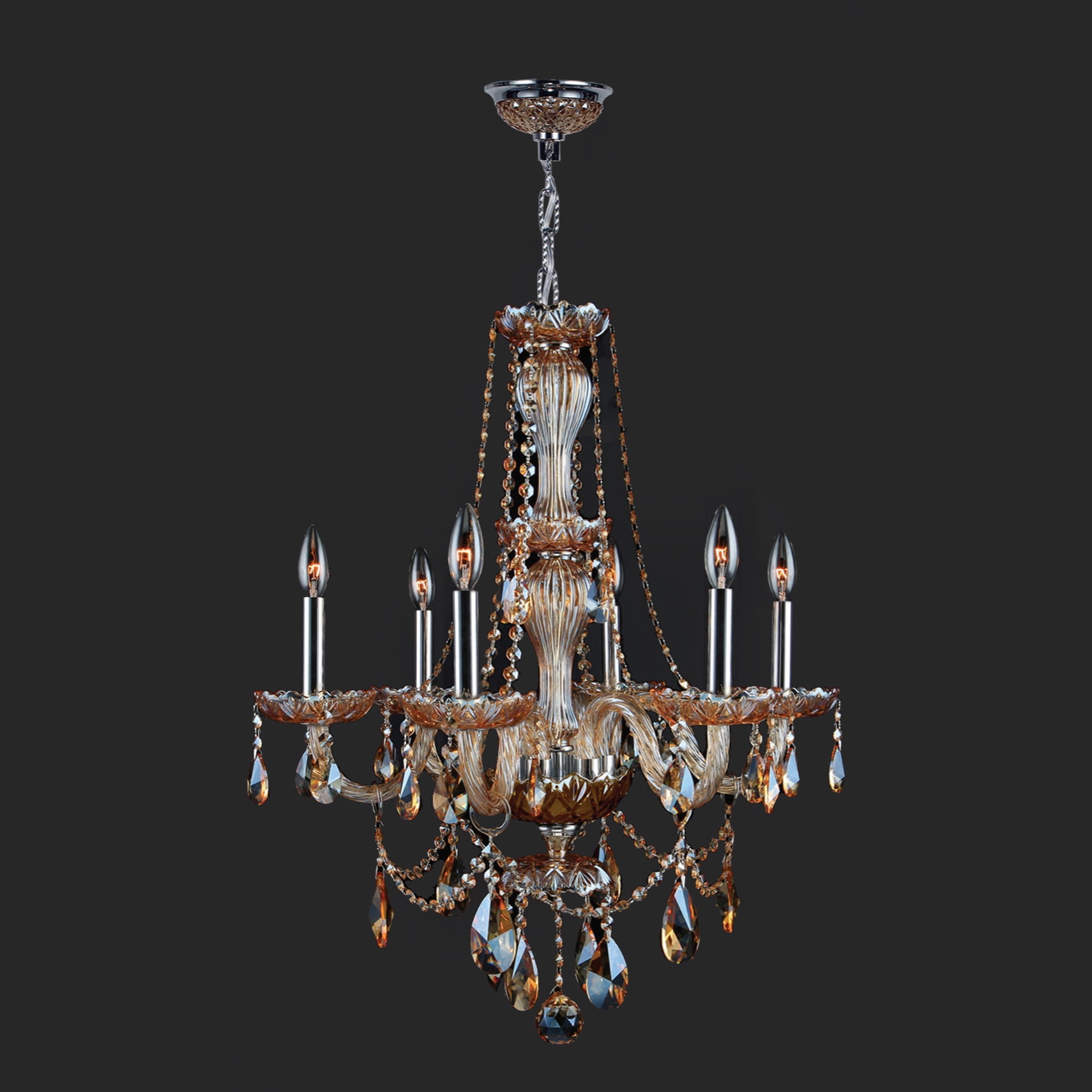 Provence Collection 6 Light Chrome Finish and Amber Crystal Chandelier 23" D x 31" H Medium