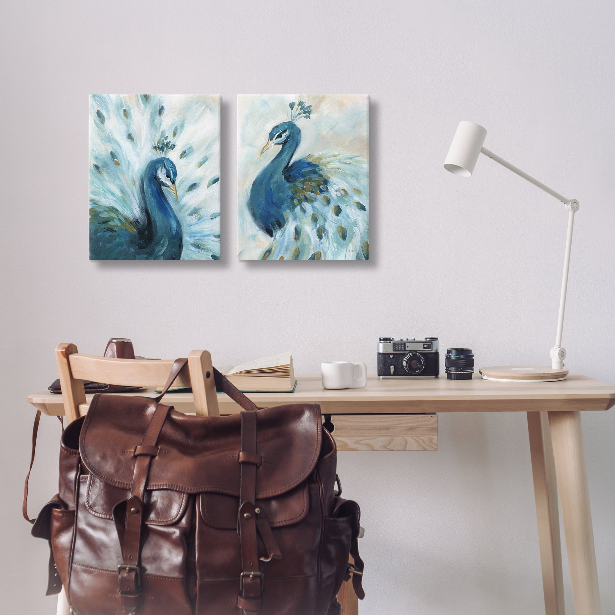 Stupell Industries Gentle Pretty Peacocks Animals Painting Wrapped Canvas Art Print Wall Art, 16 x 20, Set of 2
