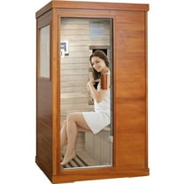 OUTEXER Saunas Home Sauna Indoor African Okoume Sauna 1 Person, Low EMF Far Infrared Sauna with Bluetooth Speaker, Reading Light for Home, Living Room Bathroom Gym