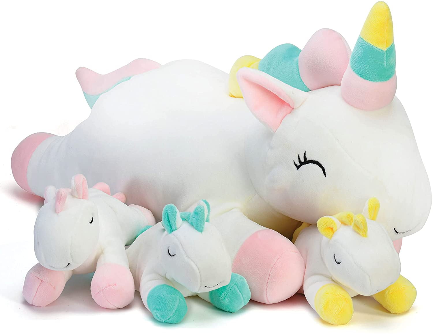 Prextex Plush Unicorn Pillow with Zippered Pouch for Its 3 Little Plush