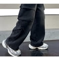 thumbnail image 6 of UACY Boy's Girls Cargo Jeans Baggy Denim Pants Elastic Waist Straight Wide Leg Jeans Streetwear with Pockets ﻿ (Black, 15-16 Years), 6 of 7