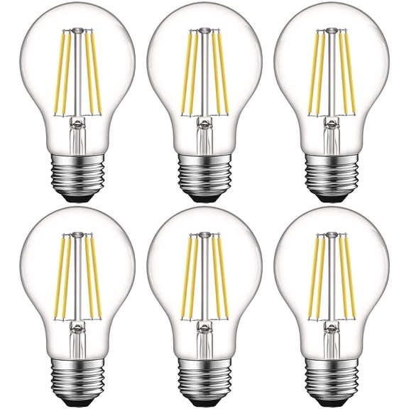 Luxrite A19 Edison Dimmable LED Light Bulbs 8W=60W 5000K Bright White, 800 Lumens, E26, 6-Pack
