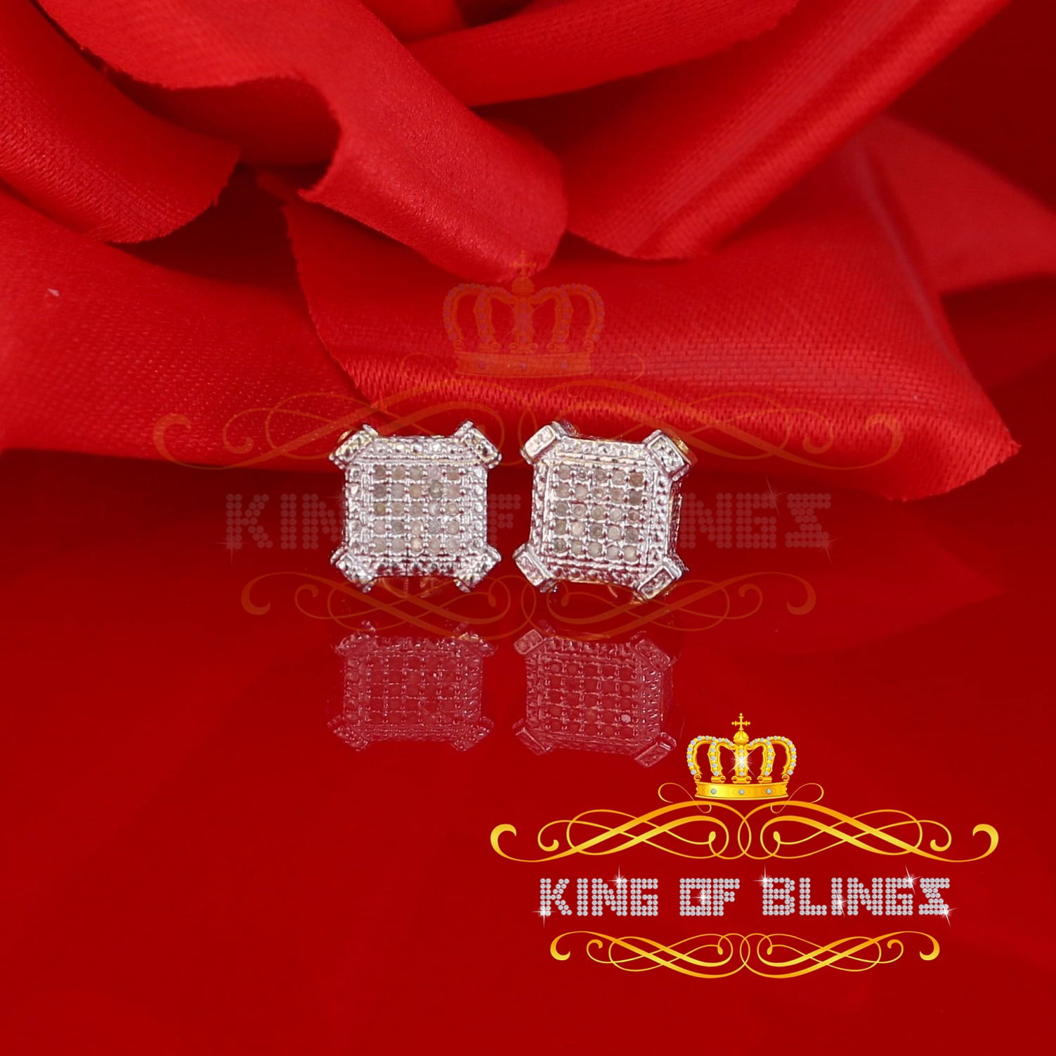 King of Bling's Aretes Para Hombre Silver 0.10ct Diamond For Women's/ Men's Yellow Stud Earrings