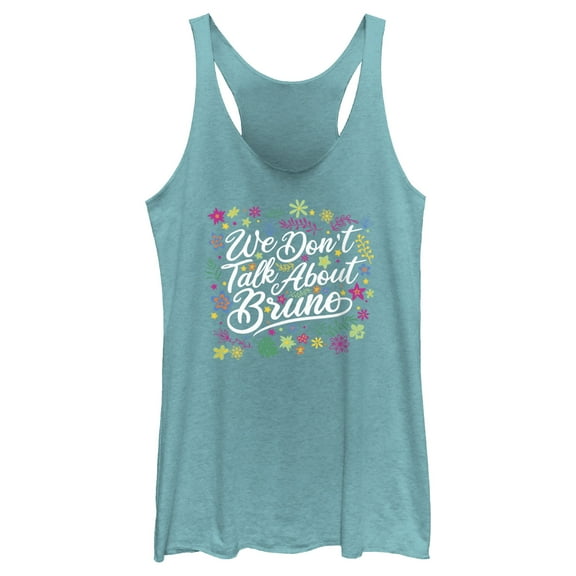 Women's Encanto We Don't Talk About Bruno Quote Racerback Tank Top Tahiti Blue 2X Large