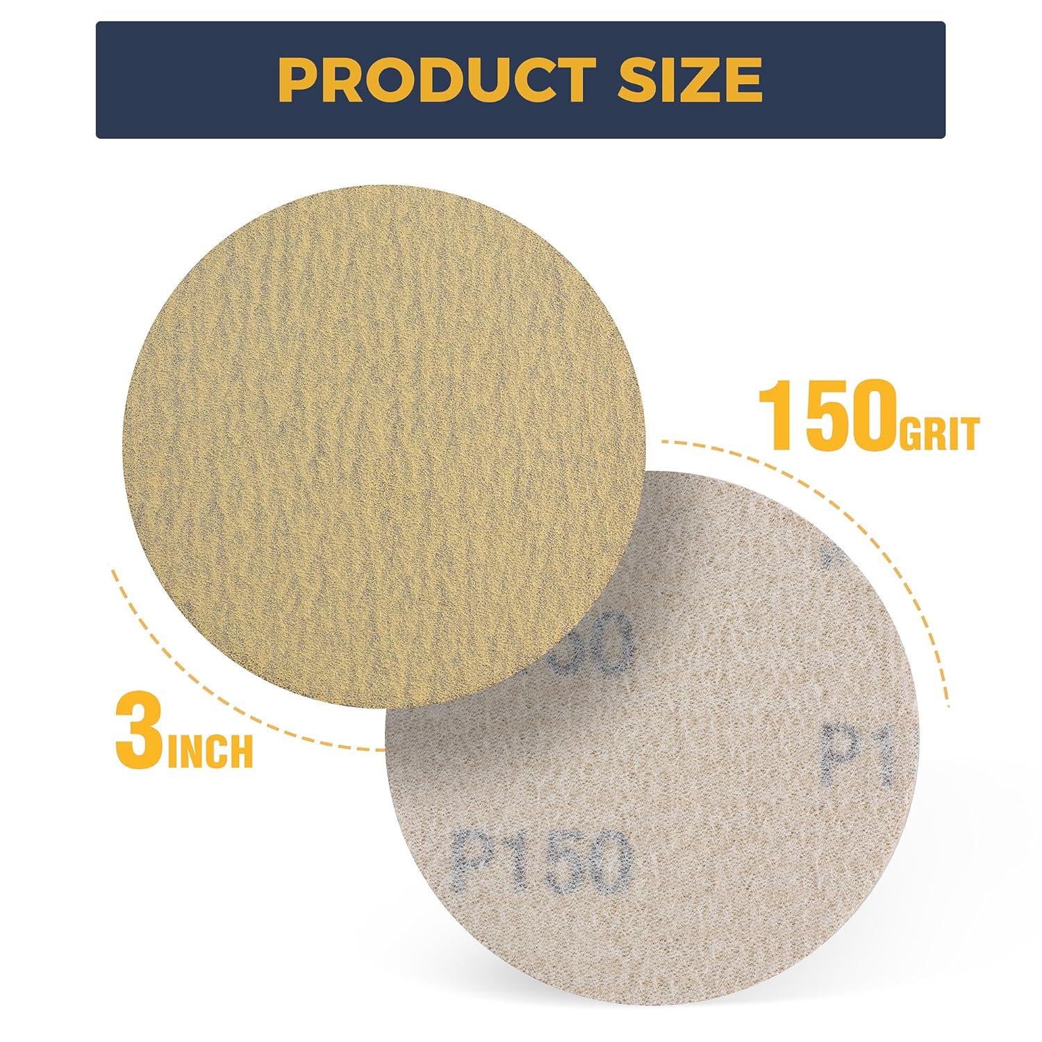 50 pieces of 3-inch hook-and-loop sandpaper, 150 grit sandpaper suitable for random orbital sanders, aluminum oxide sandpaper discs suitable for woodworking, automotive, metal