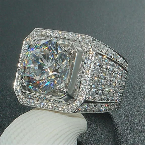 HOOUN Women Men Alloy Crystal White Topaz Wedding Engagement Vintage Ring Size 6-13-10