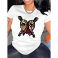 thumbnail image 1 of Women'S Casual Crew Neck T-Shirt with Geometric Love Cartoon Print, Polyester Knit Fabric, Medium Stretch, All-Season Short Sleeve Tee, Comfortable Summer Top, 1 of 6