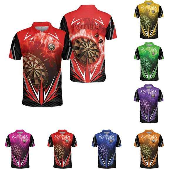 Personalized Dart Shirts Men Women 3D Polo Custom Name Team Jersey Funny Dartboard Shirt S-5XL Gifts (Red, S)