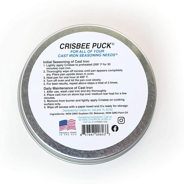 Crisbee Stik & Crisbee Puck Cast Iron and Carbon Steel Seasoning Combo -  Family Made in USA - The Cast Iron Seasoning Oil & Conditioner Preferred by  Experts - Maintain a Cleaner