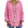 thumbnail image 4 of ManxiVoo Women's Chunky Cable Knit Hooded Pullover with V Neck and Long Sleeve Oversized Loose Fit for Cozy Winter Days XL Size Pink, 4 of 6