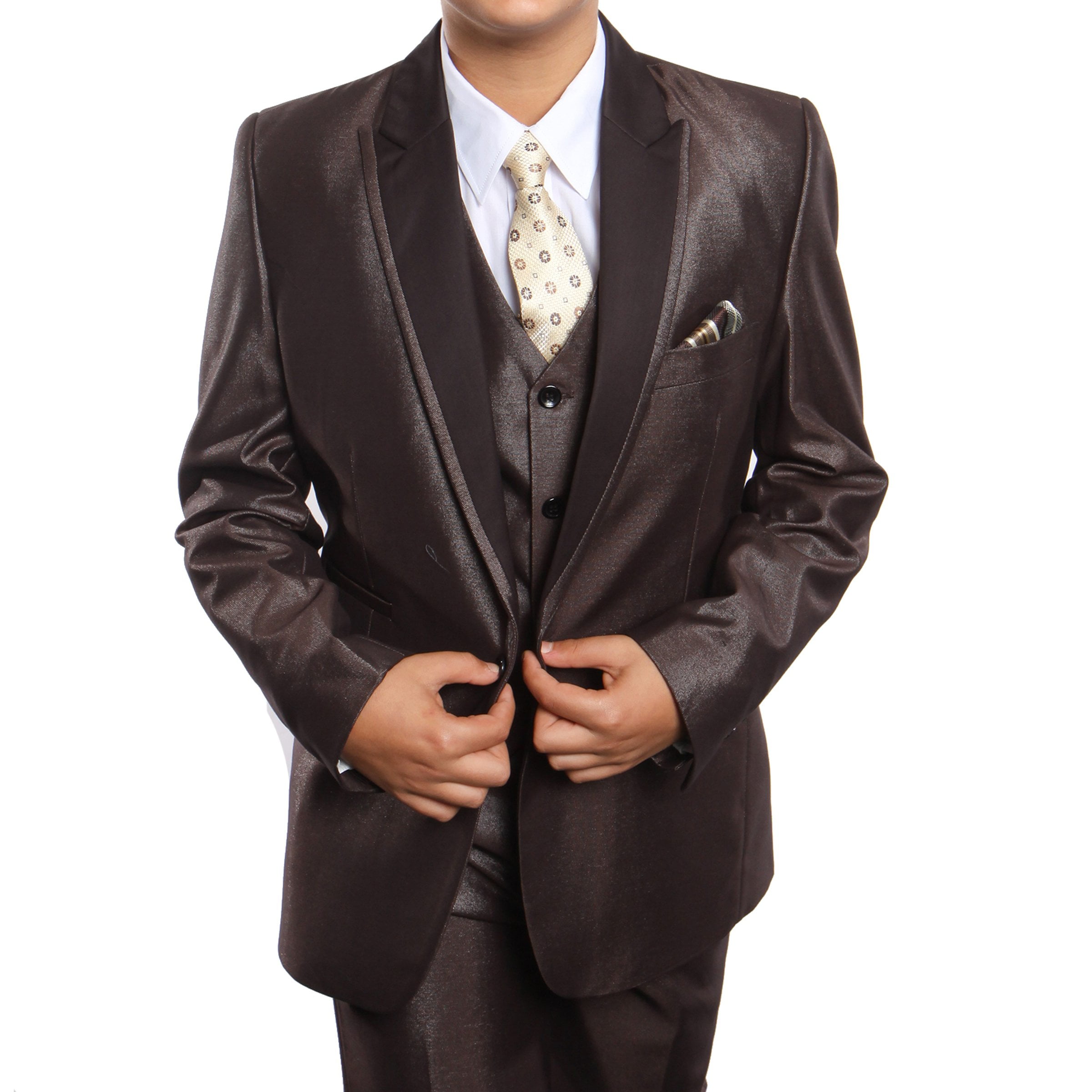 Boys Suit Satin Peak Lapel Three Piece Modern Fit Suits With Free
