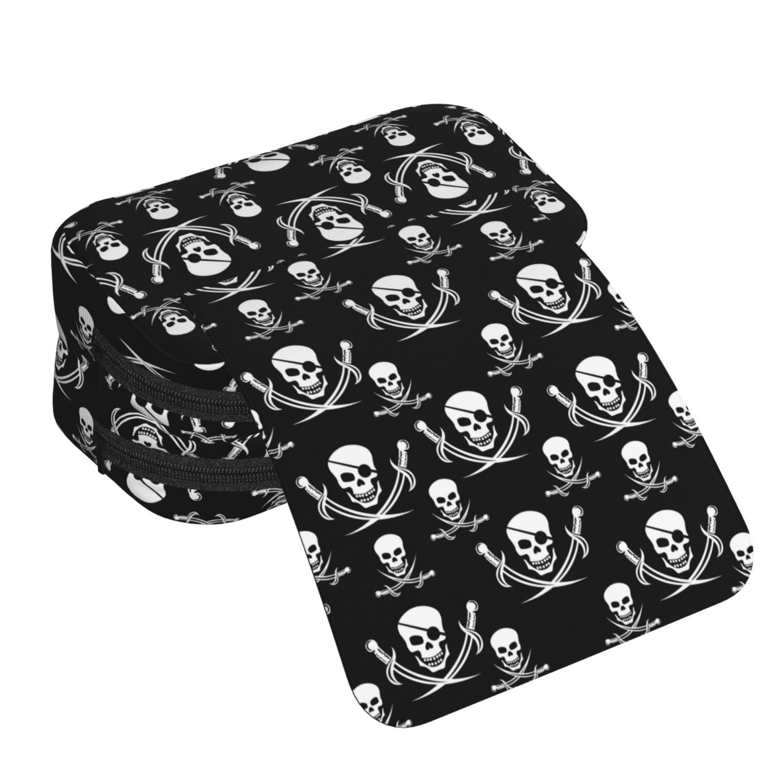 Rateoe Pirate skulls Pattern Double Clamshell Pen Case, Storage Organizer with Two Zipper Compartments– Holds Up to 50 Pencils & Pens
