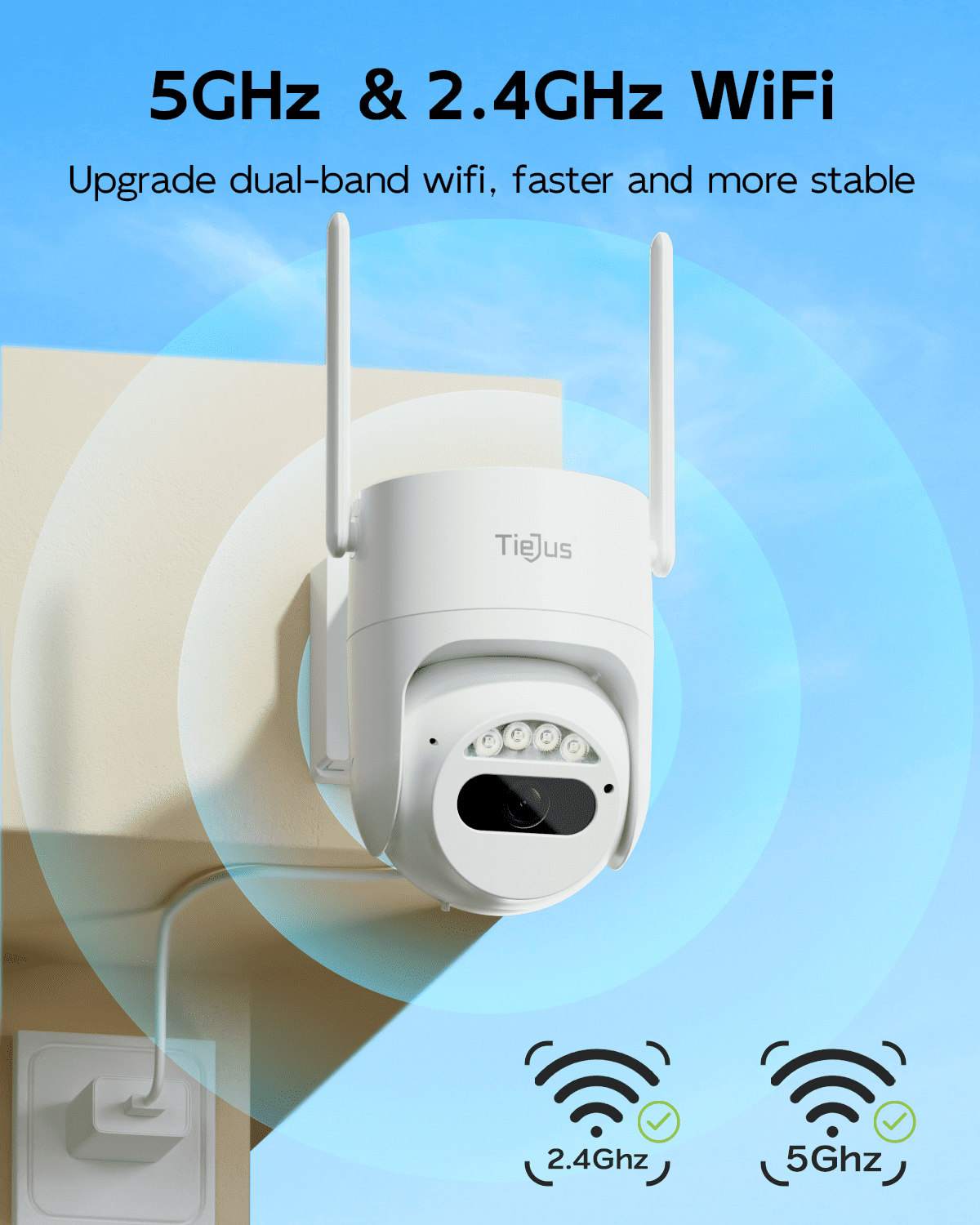 TIEJUS 2K Wired Outdoor Security Camera with Spotlight, Waterproof, PIR Detection, 2.4G/5G Wi-Fi, 360° PTZ, 24/7 Recording Home Surveillance Camera, White