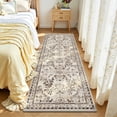 thumbnail image 3 of MJIAexp 2'x6' Boho Runner Rug,Non Slip Washable Floral Hallway Runner Rug with Rubber Backing, Low Pile Faux Wool Distressed Carpet for Kitchen, Laundry, Bedroom, Entrance,Brown, 3 of 8