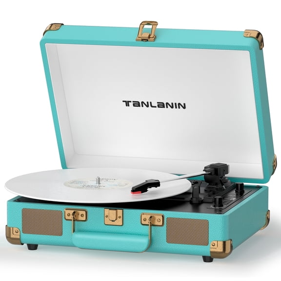 TANLANIN Blue 3-Speed Bluetooth Record Player with Built-in Speakers