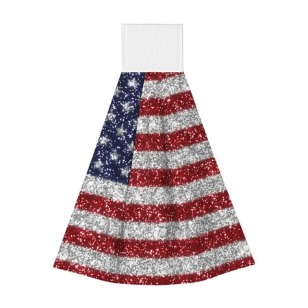 

Gaeub America Flag Glitter Print Hand Towels with Hook Hanging Tie Towels Coral Velvet Dishtowels for Bathroom Restroom Home Decor