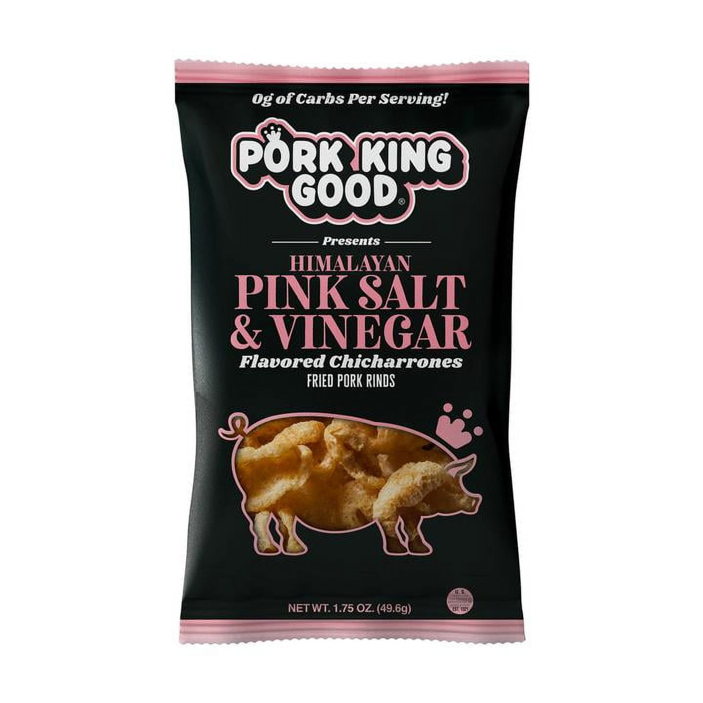 (4 pack) Pork King Good Himalayan Pink Salt & Vinegar Pork Rinds, 1.75 oz Bag