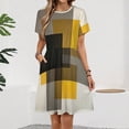 thumbnail image 2 of Beige And Black And Yellow Squares Short Sleeve Dress Women Summer Evening Dresses Ladies Sundress, 2 of 7