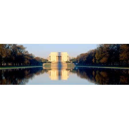 Lincoln Memorial in shadow of Washington Monument at dusk Washington DC Stretched Canvas - Panoramic Images (27 x