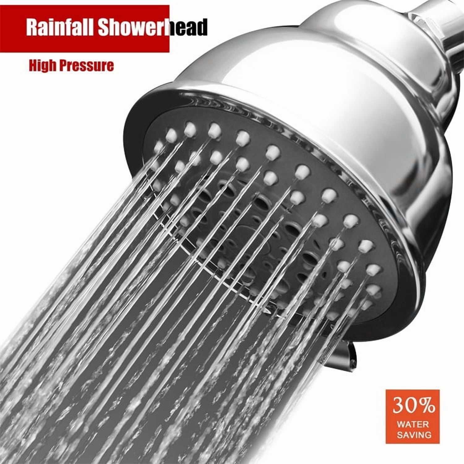 High Pressure Shower Head, Chrome Rain Shower Head, Powerful Deluxe Bathroom Fixed Showerhead Withng Spray Stream and Small Silicone Nozzles - 5 Settings with Adjustable Metal Swiv