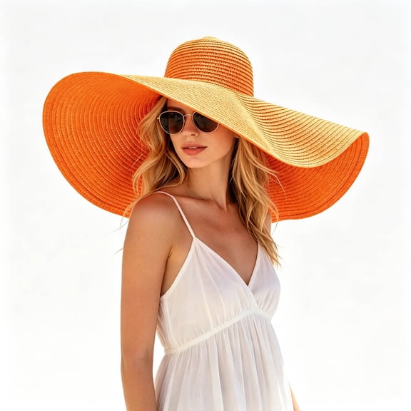 XIAOCHA Women's Wide Brim Floppy Hat Solid Color Packable Beach Travel Sun Hat,Orange