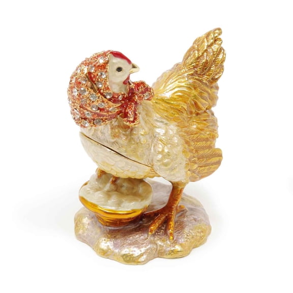 Supreme Housewares Hen with Eggs with Crystal Glass Pewter Hinged Jewelry Trinket Box with Magnetic Closure