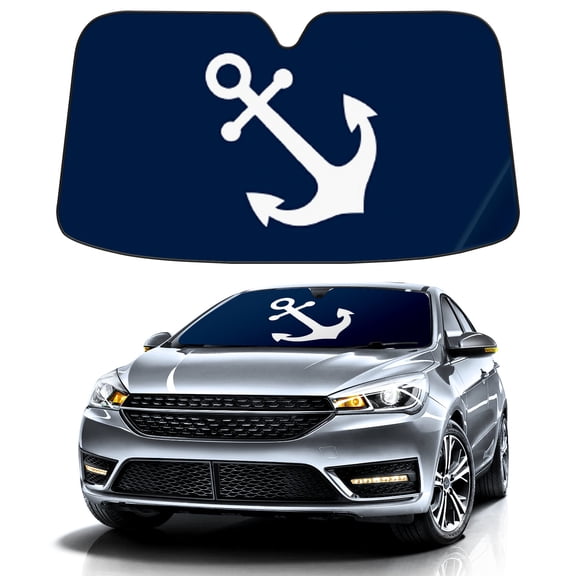 Car Windshield Sun Shade For Front Window Nautical Anchor Navy Blue 5.22 Foldable Vehicle Windshield Car Sun Visor Covers Automotive Window Protector Car Camping Privacy Sun Blocker