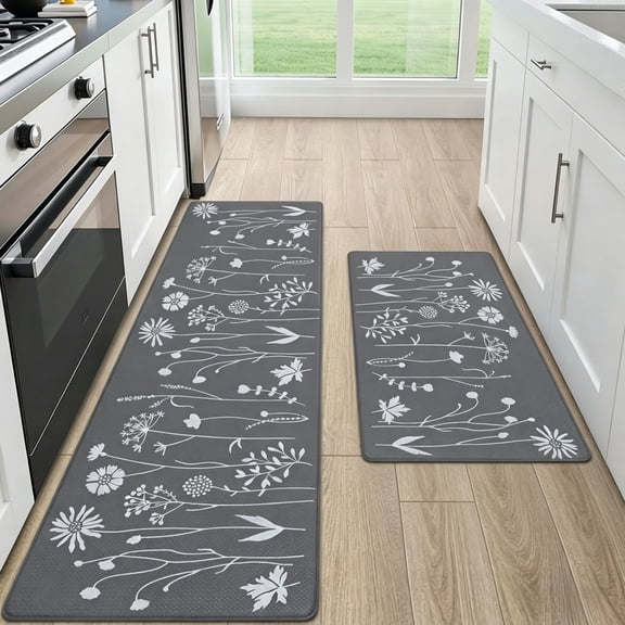 Kitchen Rug and Mats, Non Slips Kitchen Floor Mats, Cushioned Anti Fatigue Rug Washable, 17"x47" 17"x29", Gray