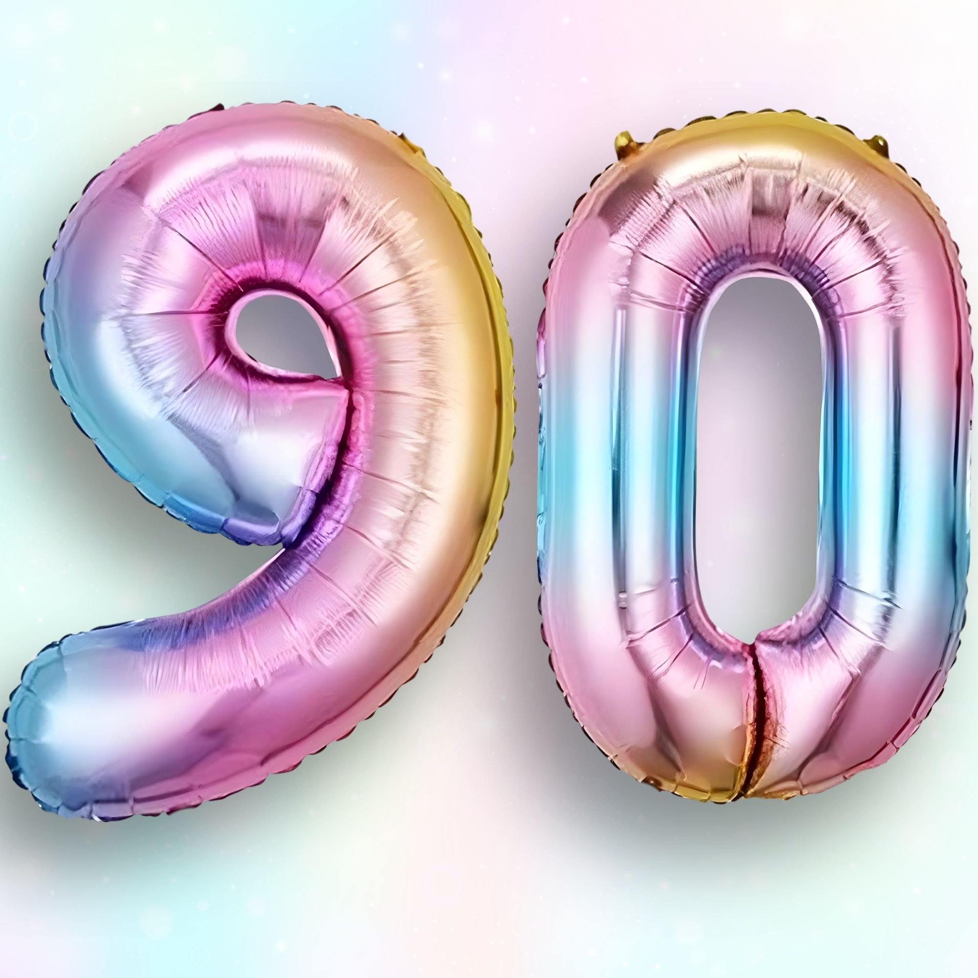 Number 90 Balloon Pastel Rainbow Gradient 40 inch - Helium/Air Fill Multicolor Mylar Foil Balloons for Men Women 90th Birthday Party Corporate Event