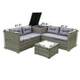 thumbnail image 4 of SEGMART Patio Rattan Sectional Couch Set, 4 Piece Outdoor Wicker Furniture Set, Elegant Cushioned Sofa Set, Conversation Chair Set with Storage Box & Table for Backyard, Lawn, Poolside, B896, 4 of 11