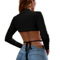 thumbnail image 2 of SWSMCLT Women's Crop Top Knit Light Ribbed Fitted Belted Long Sleeve Sweater Casual Fashion Thin Crop Top Black X-Large, 2 of 4