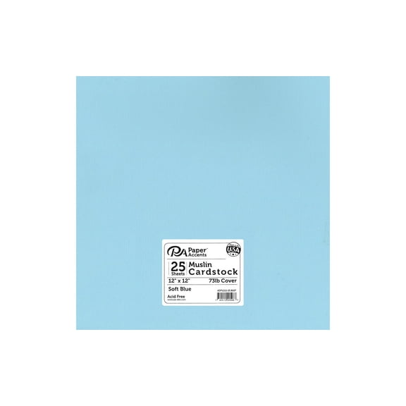 Accent Design Paper Accents Muslin Cardstock 12" x 12" Soft Blue, 73lb colored cardstock paper for card making, scrapbooking, printing, quilling and crafts, 25 piece pack
