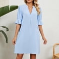 thumbnail image 5 of ClodeEU Women's Summer Solid Color V Neck 3/4 Ruffle Sleeve Dress, Loose Fit Casual Flowy Mini Dress Sky Blue,Women's Plus XXL, 5 of 8