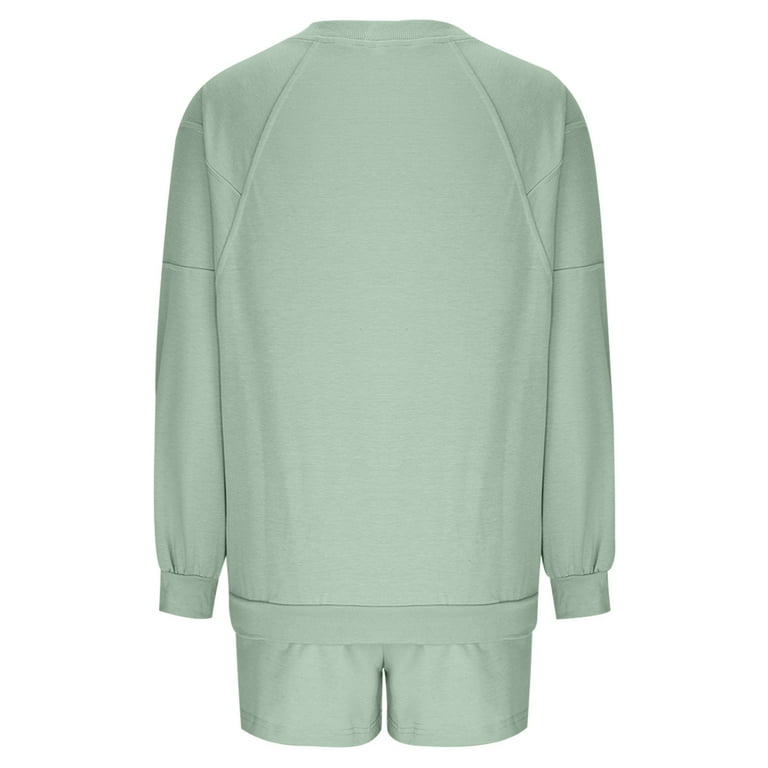 DTBPRQ 2 Piece Outfits for Women Crew Neck Collared Pullover Long Sleeve Tops and Sweat Shorts Sweatsuits Lounge Sets
