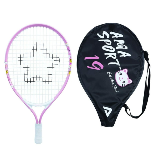 Raqueta de Tenis AMA SPORT Rosa 19 Pulgadas para Niñas Principiantes con Bolsa de Correa para el Hom