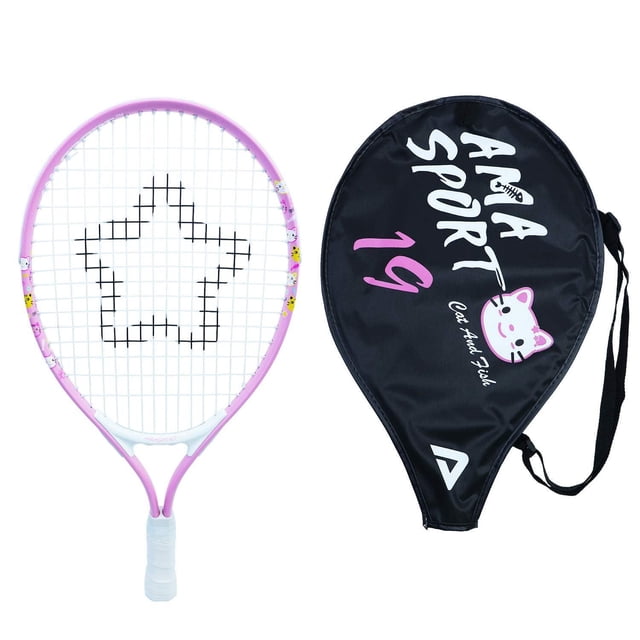 Raqueta de Tenis AMA SPORT Rosa 19 Pulgadas para Niñas Principiantes con Bolsa de Correa para el Hom