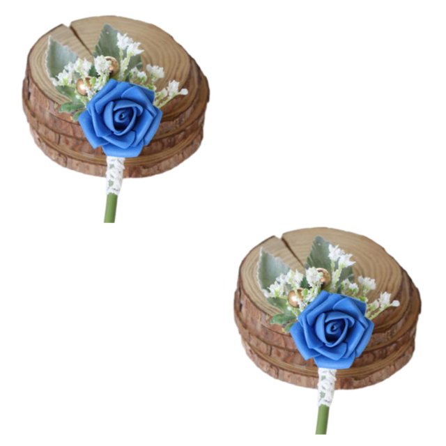 Jumpingount Boutonniere de novio estable y seguro con accesorios, flores, de boda, ramillete, fiesta, azul Klein azul klein 2piezas