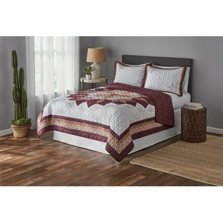 Mainstays Reversible Brick Star Quilt, Red, Full/Queen, 1-Piece
