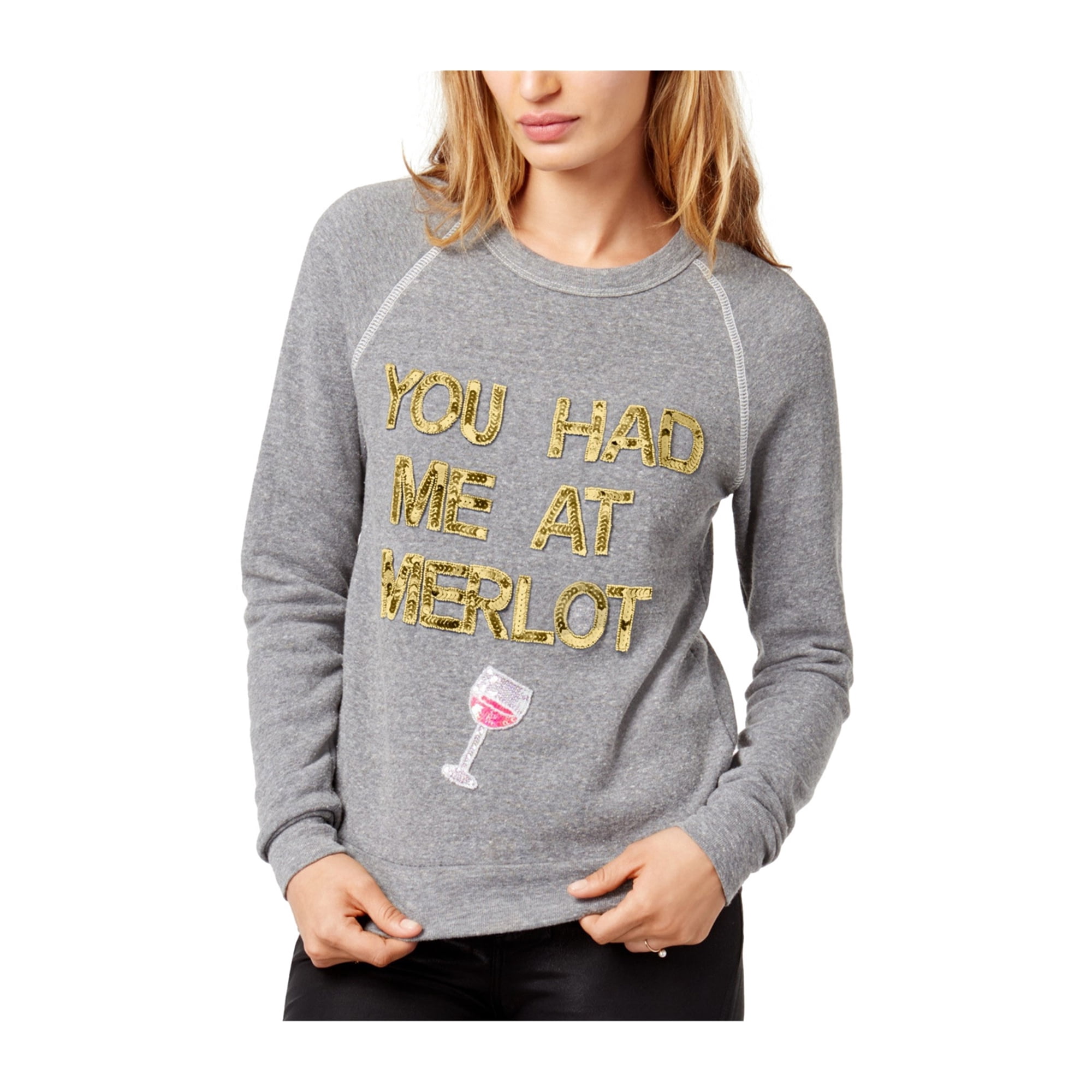 Bow Drape Womens You Had Me At Merlot Sweatshirt Hthrgry M