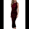 thumbnail image 3 of Vestido de Cóctel de Terciopelo Sin Mangas para Mujer, Vestido de Fiesta Midi con Cuello Vuelto y Abertura en la Espalda Fruncida, Vestido Ajustado Rojo XL, 3 of 8